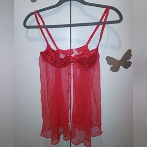 ❣️ Red Victoria's Secret baby doll camisole with faux leather straps size 36B